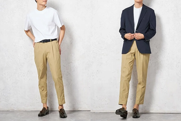 ベージュのチノパンを使ったメンズコーデ