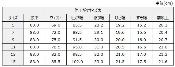 サイズチャート