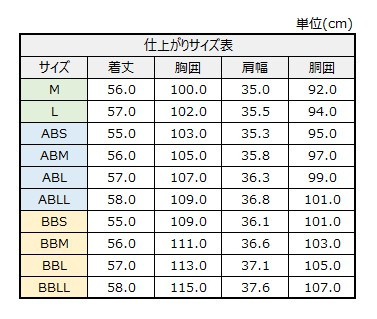 サイズチャート