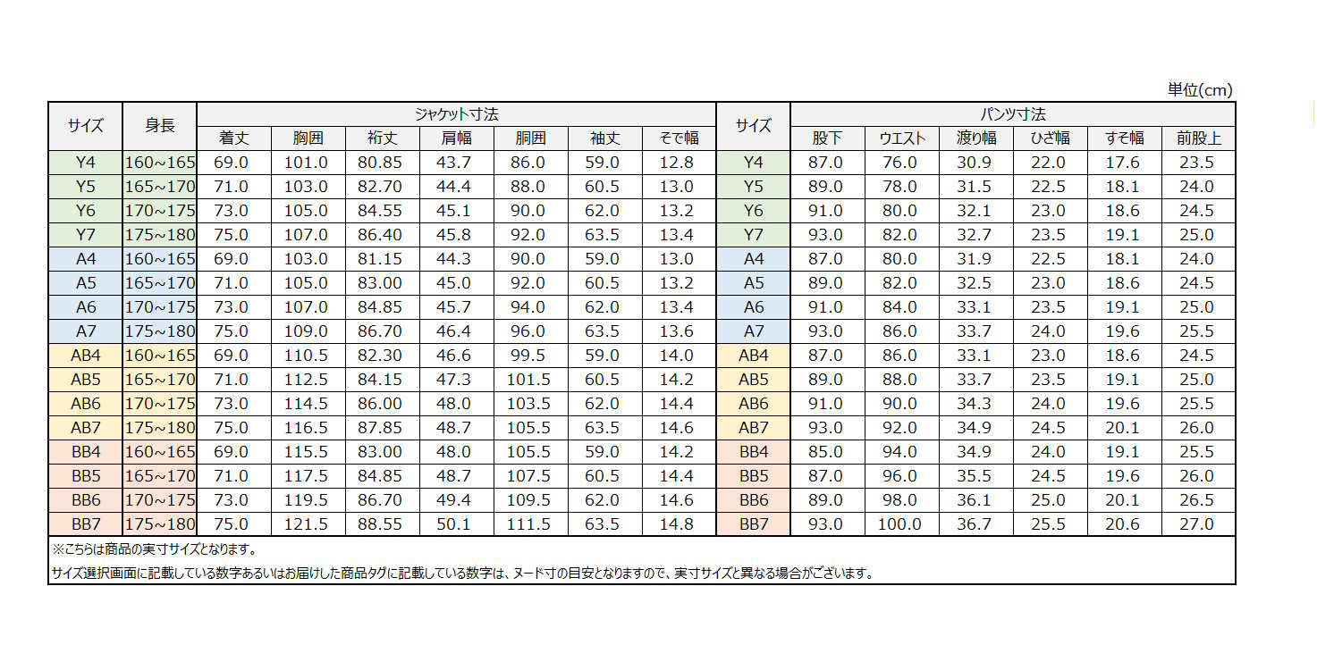 サイズチャート