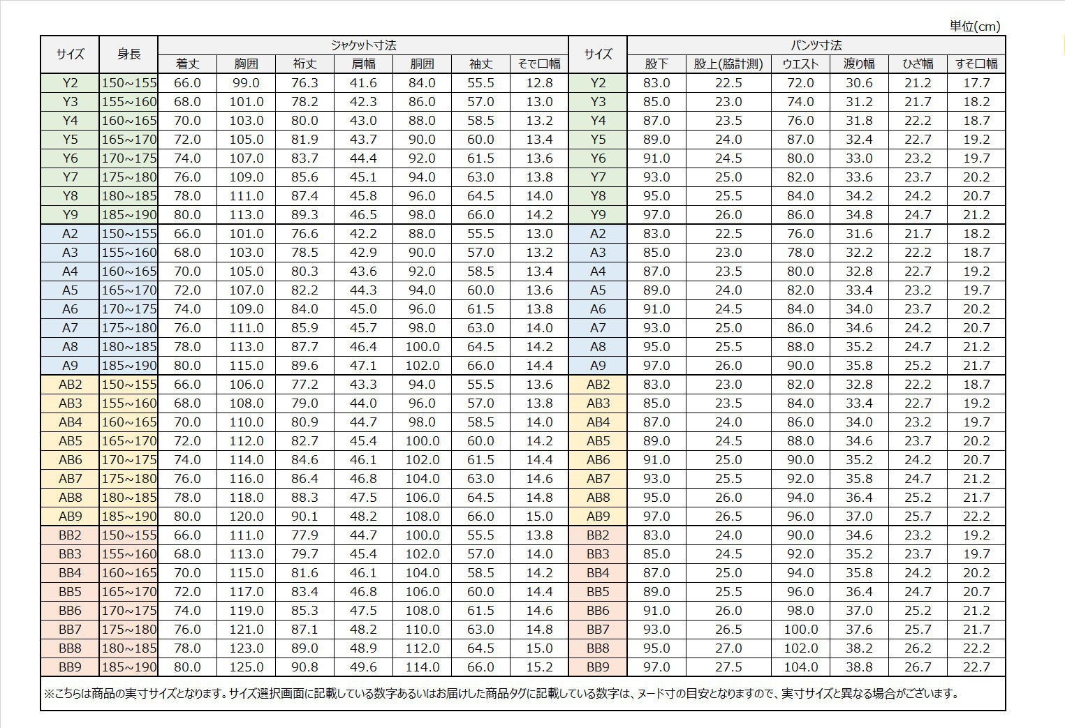 サイズチャート