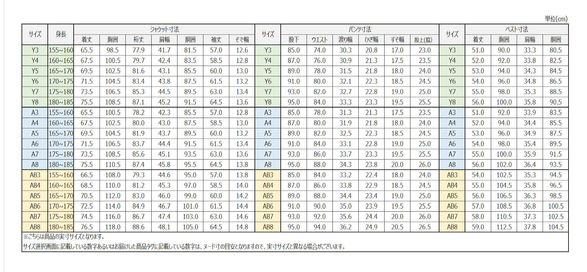サイズチャート