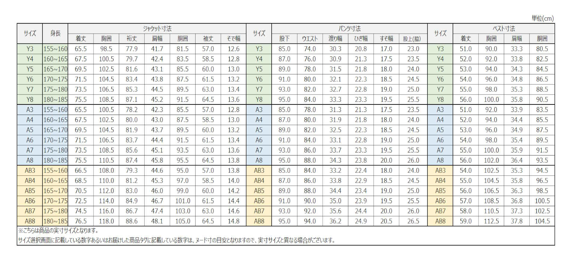 サイズチャート