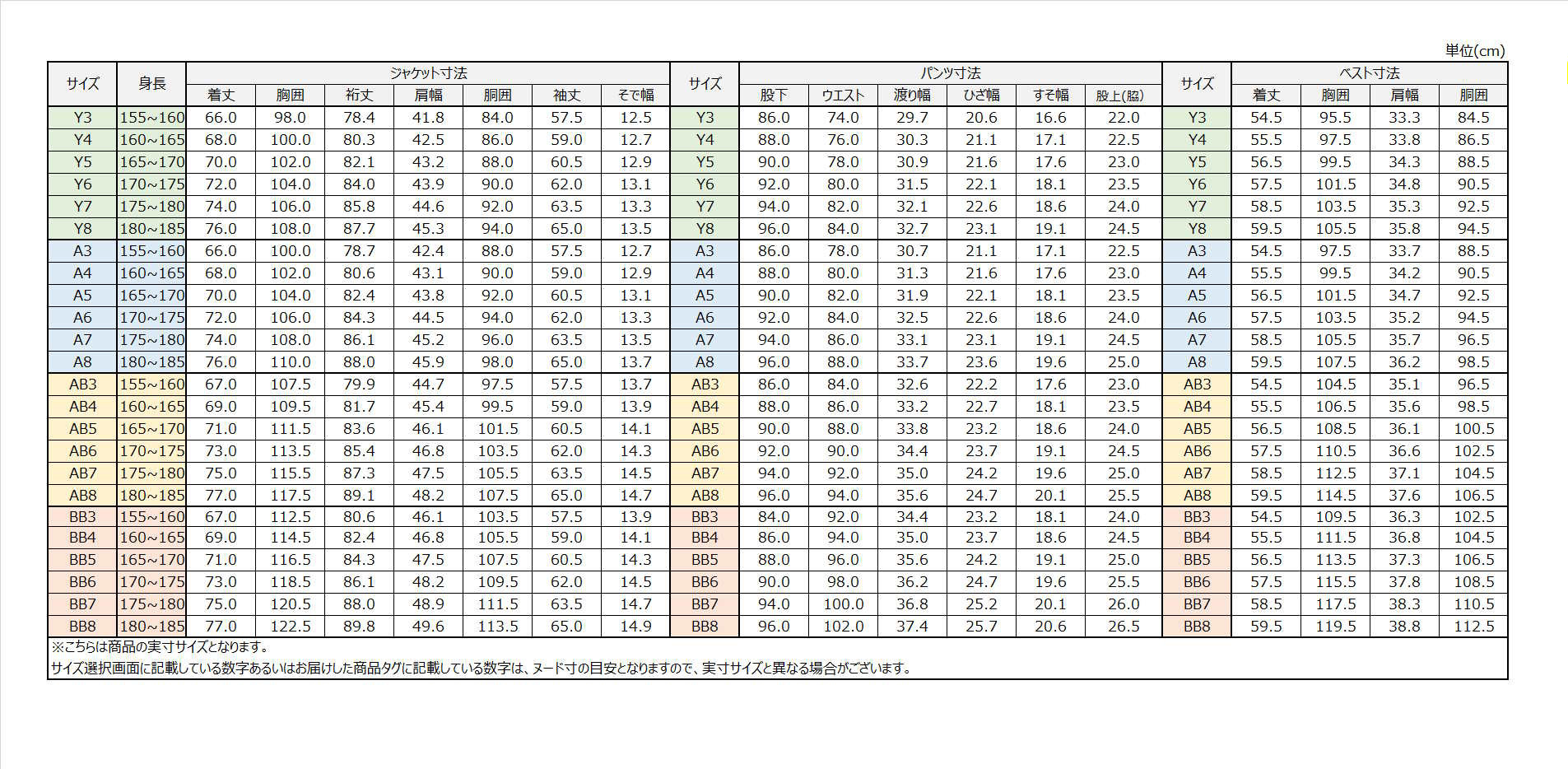 サイズチャート