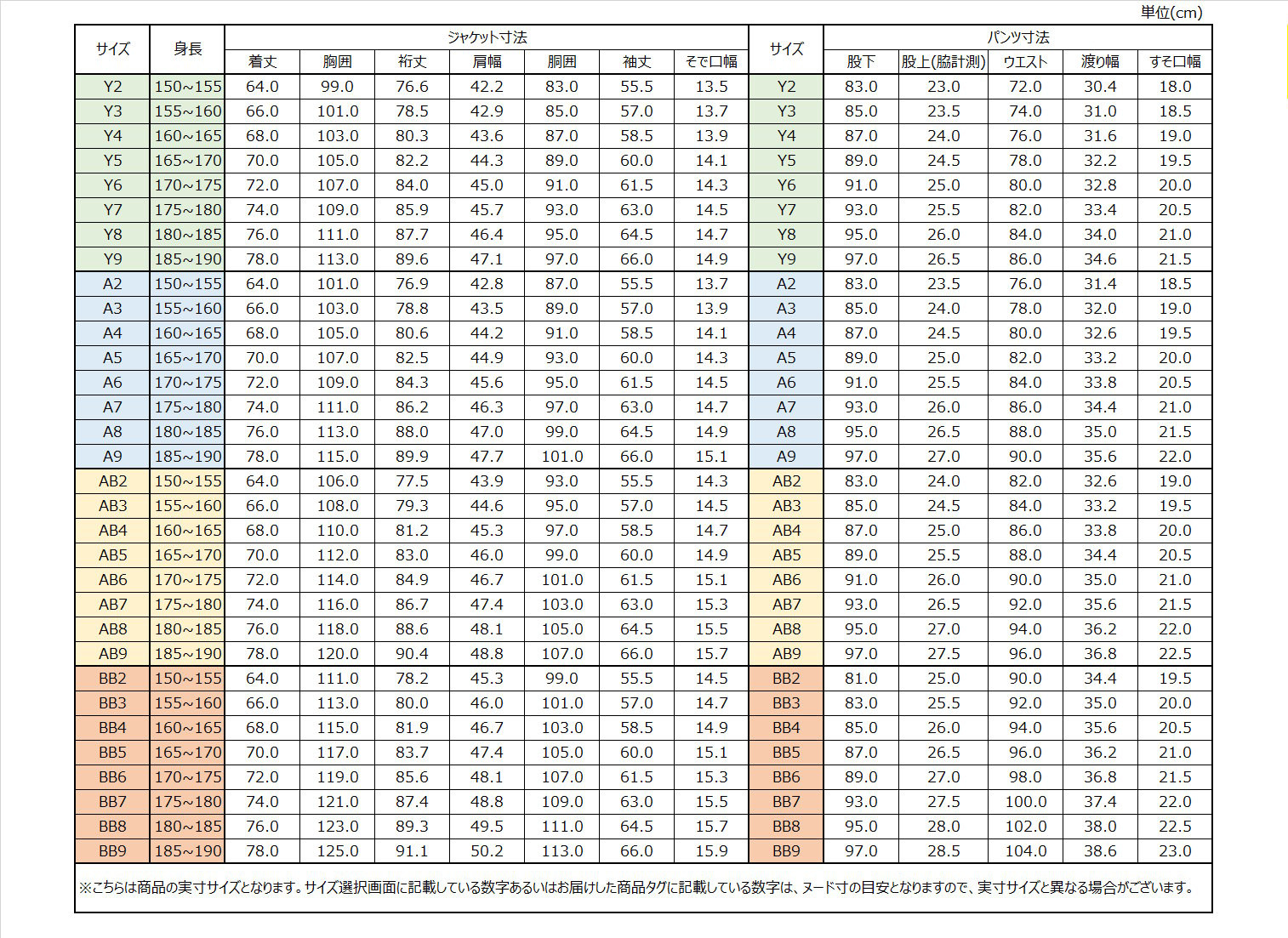 サイズチャート