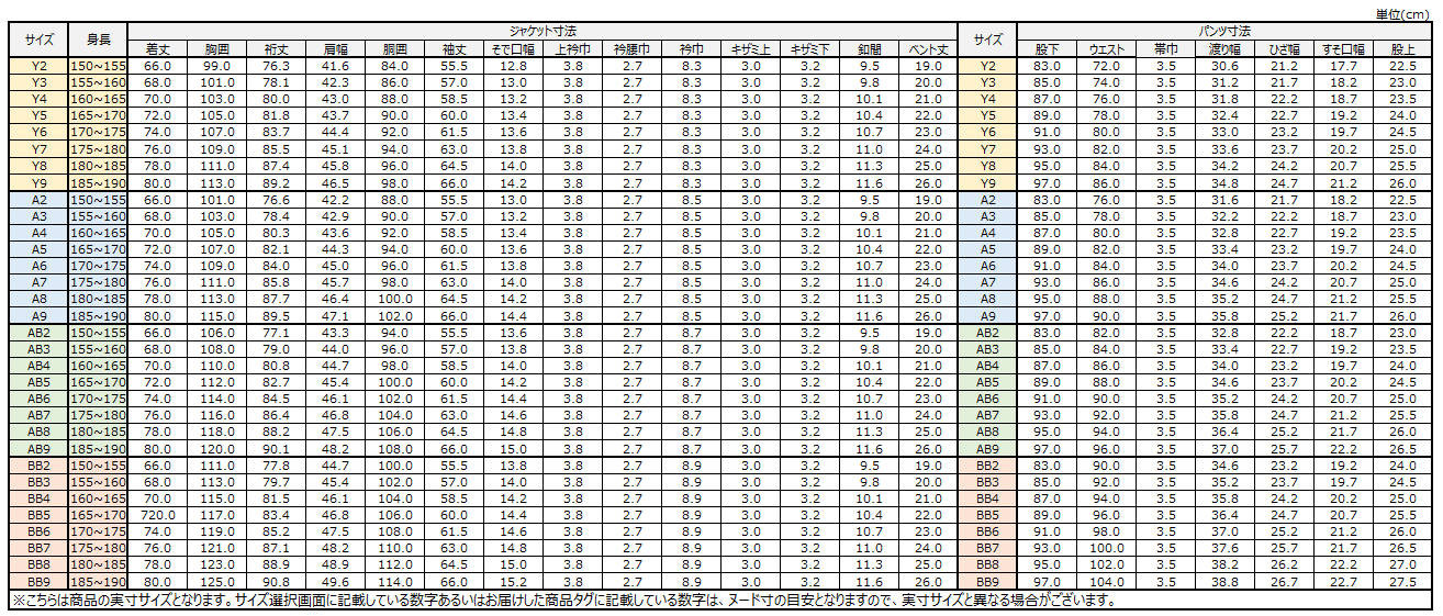 サイズチャート