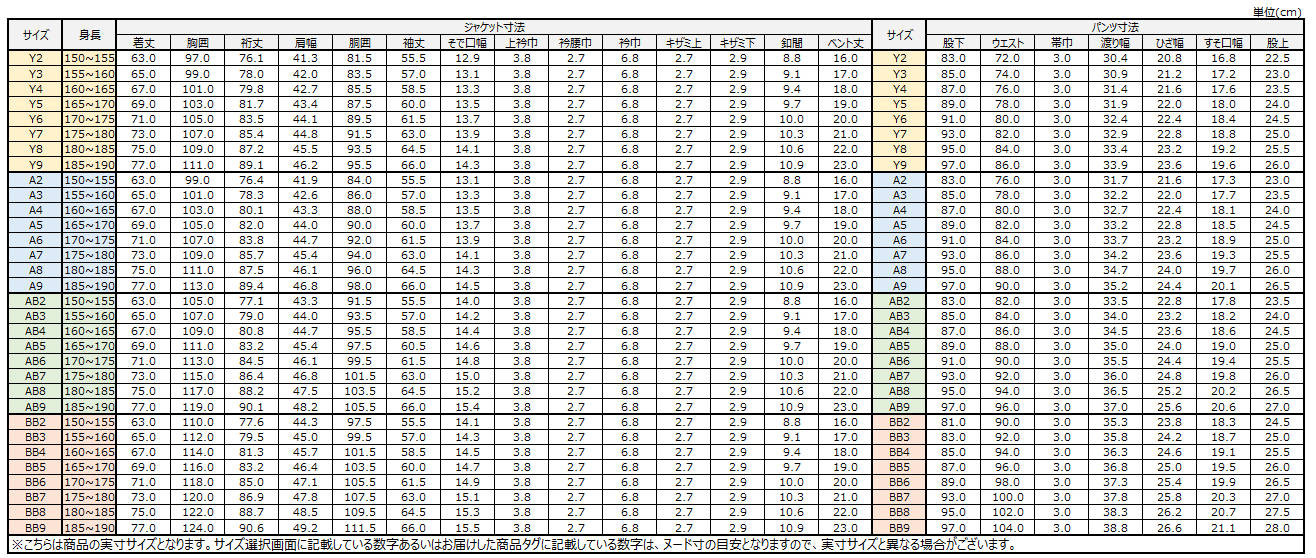 サイズチャート