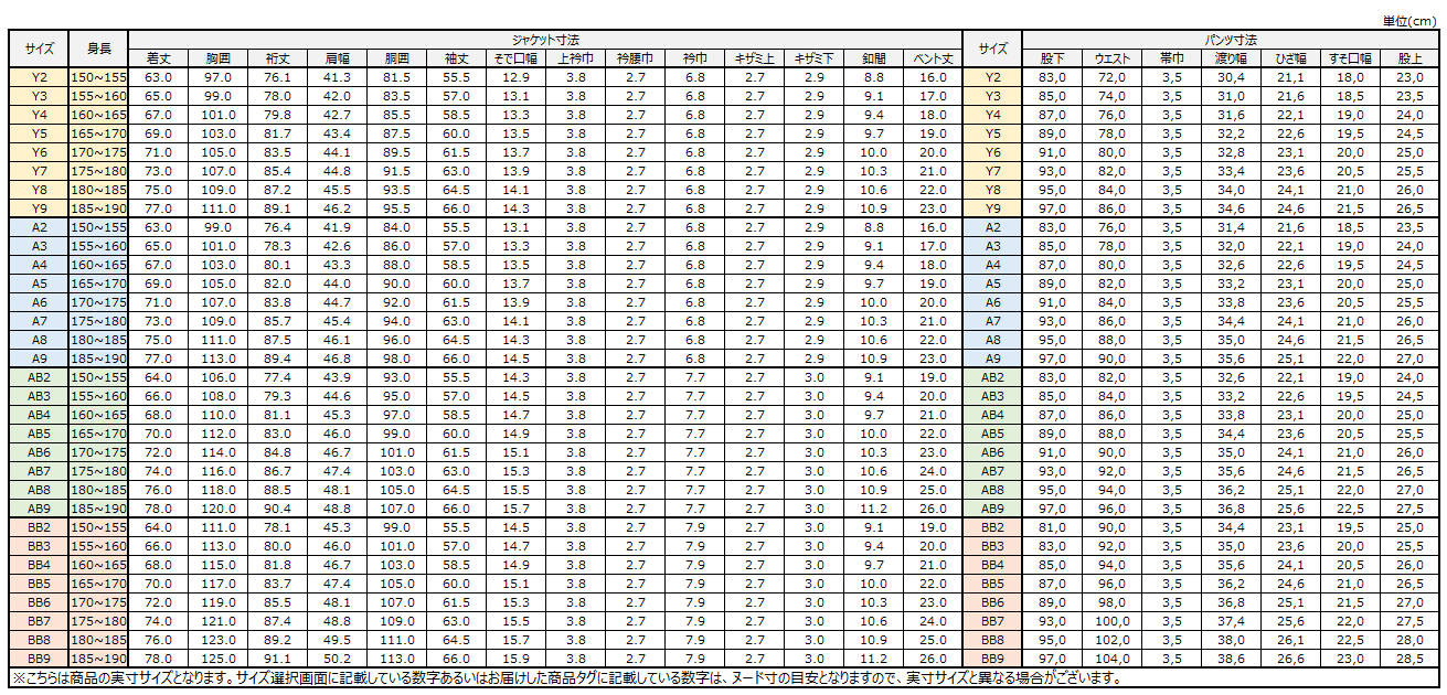 サイズチャート