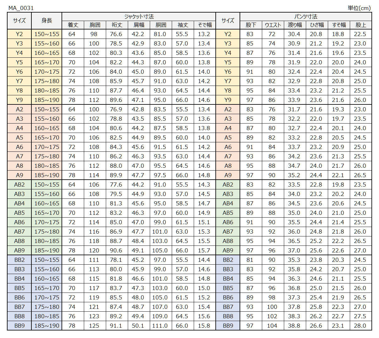 サイズチャート