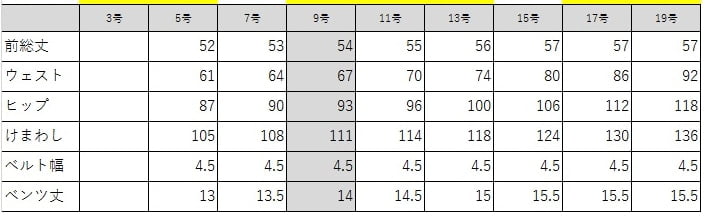 サイズチャート
