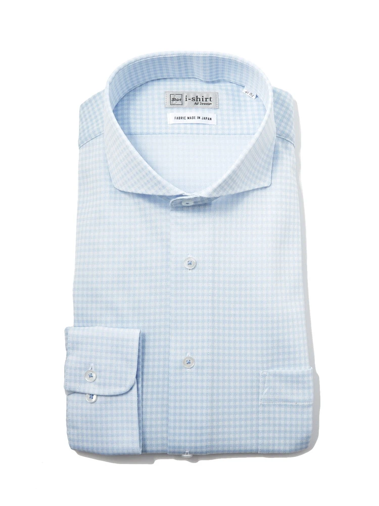 【完全ノーアイロン】長袖アイシャツカッタウェイストレッチ防汚チェックワイシャツi-shirt通年