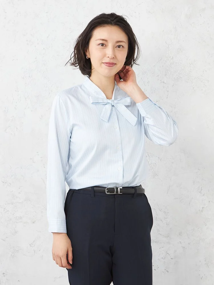【形態安定】ブラウス長袖9分袖ボウタイブラウスストライプSOFFICE通年【レディース】