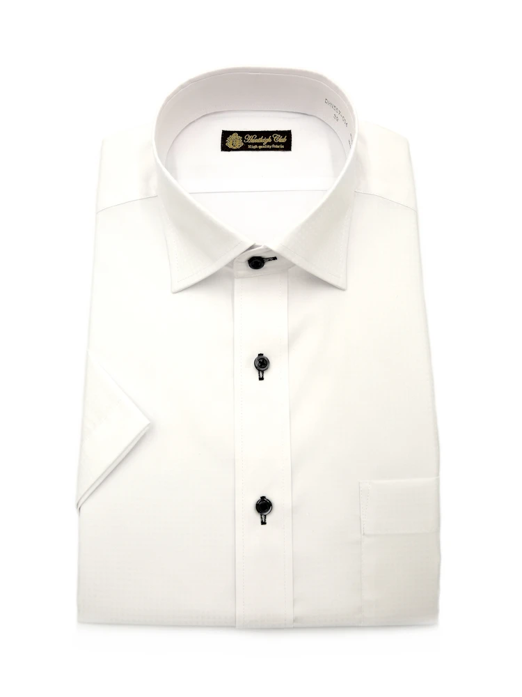 【形態安定】半袖ワイシャツセミワイド白ドビー織柄無地ハントレークラブ春夏