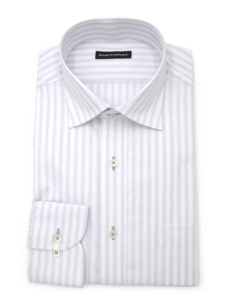 【形態安定】長袖ワイシャツセミワイドイージーケアストライプRONPOSTAL通年