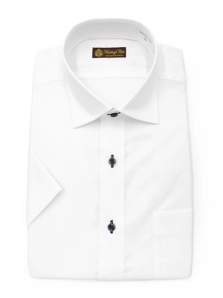 【形態安定】半袖ワイシャツセミワイド白ドビーハントレークラブ春夏