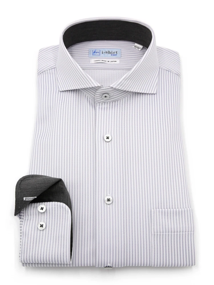 【完全ノーアイロン】長袖アイシャツカッタウェイ【DRYAIR生地使用】通気性ストライプワイシャツi-shirt春夏