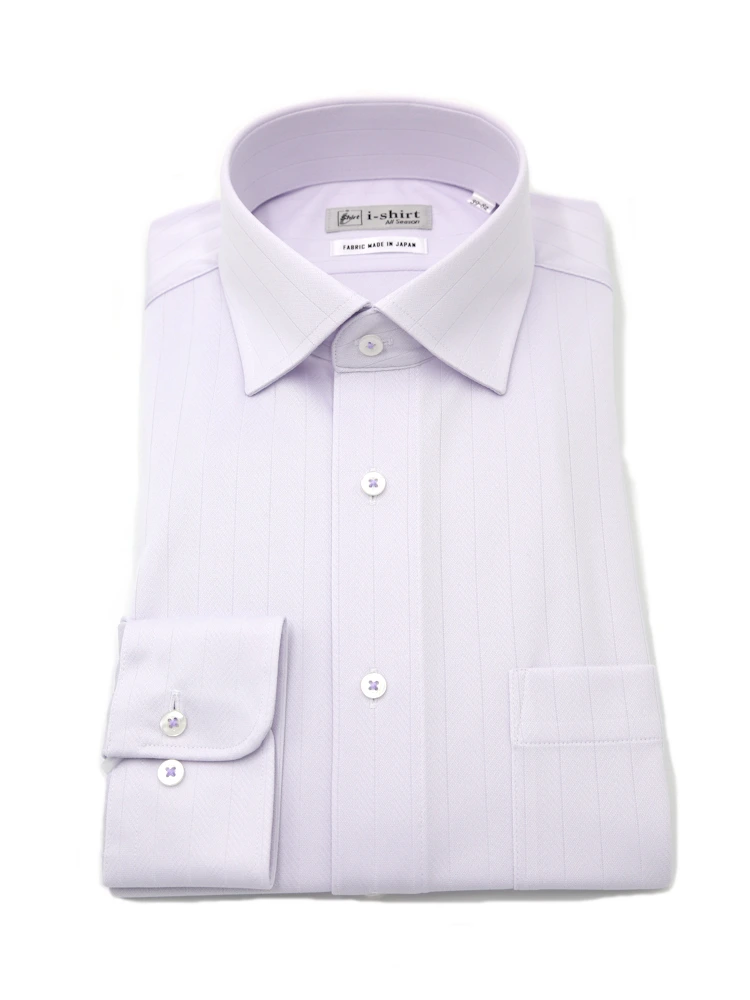 【完全ノーアイロン】長袖アイシャツセミワイド防汚加工ストレッチツイル織柄無地ワイシャツi-shirt通年