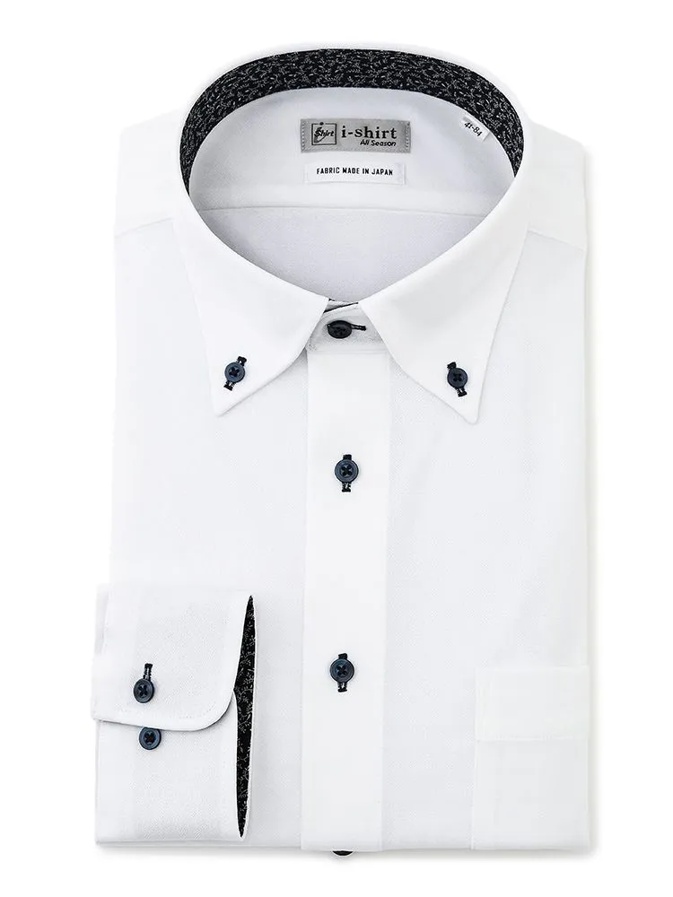 【形態安定】アイシャツ長袖ワイシャツボタンダウン織柄無地i-shirt通年