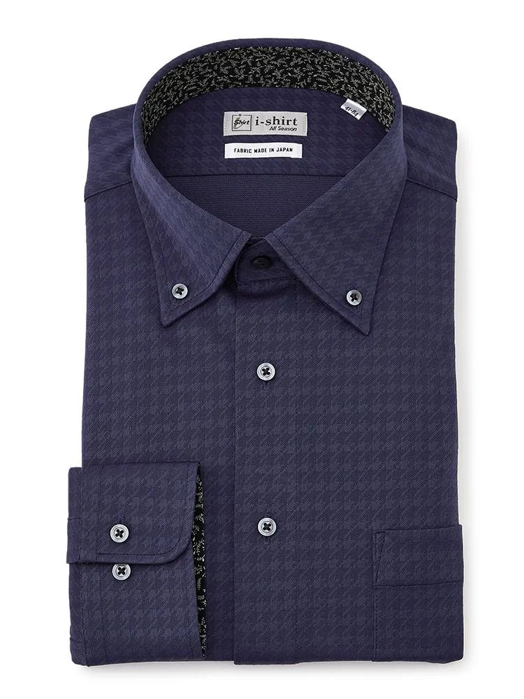 【形態安定】アイシャツ長袖ワイシャツボタンダウン織柄無地i-shirt通年