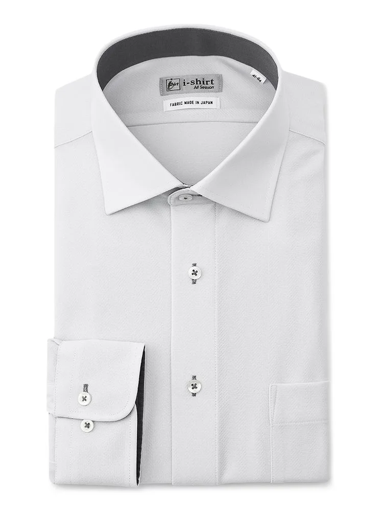 【形態安定】アイシャツ長袖ワイシャツワイド織柄無地i-shirt通年