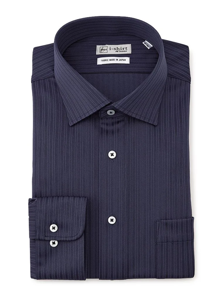 【形態安定】アイシャツ長袖ワイシャツワイドストライプi-shirt通年