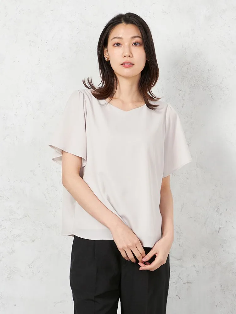 【ウォッシャブル】半袖ハートネックブラウス防臭抗菌透けにくい無地SOFFICE春夏【レディース】