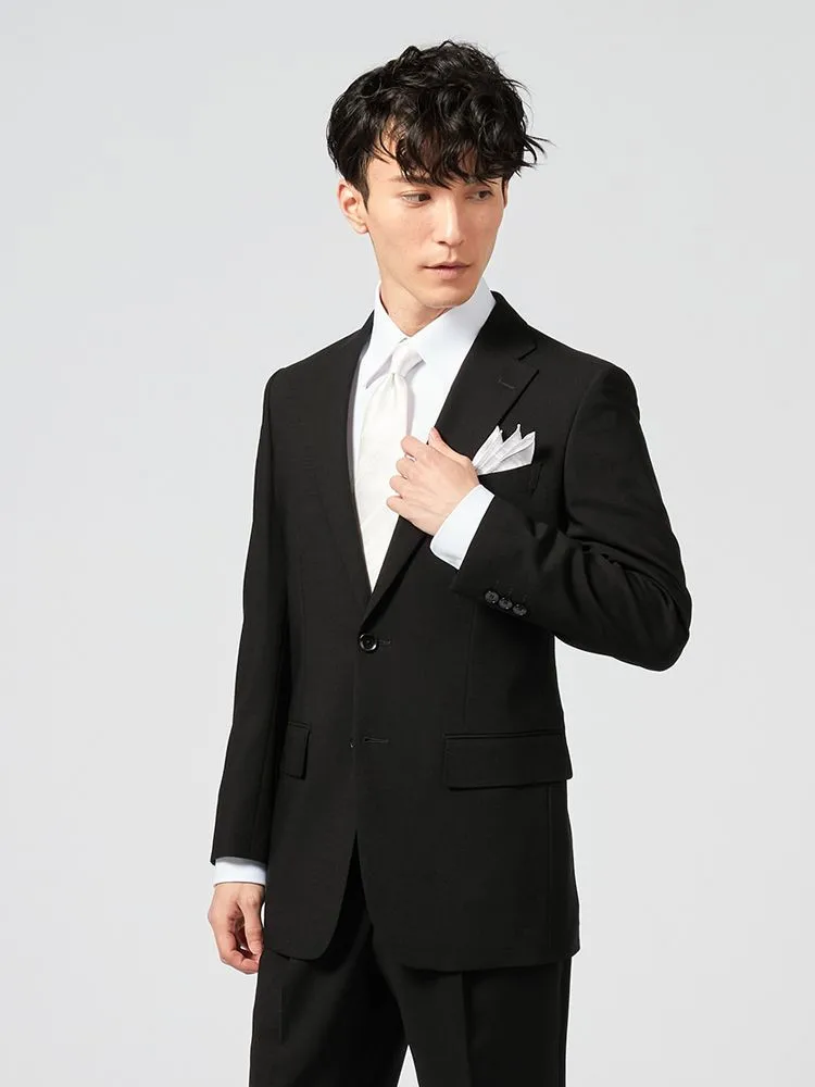 [礼服]【ウエストアジャスター仕様】2つボタンサマーフォーマルワンタック黒無地カンサイ・ヤマモト春夏礼服【定番】