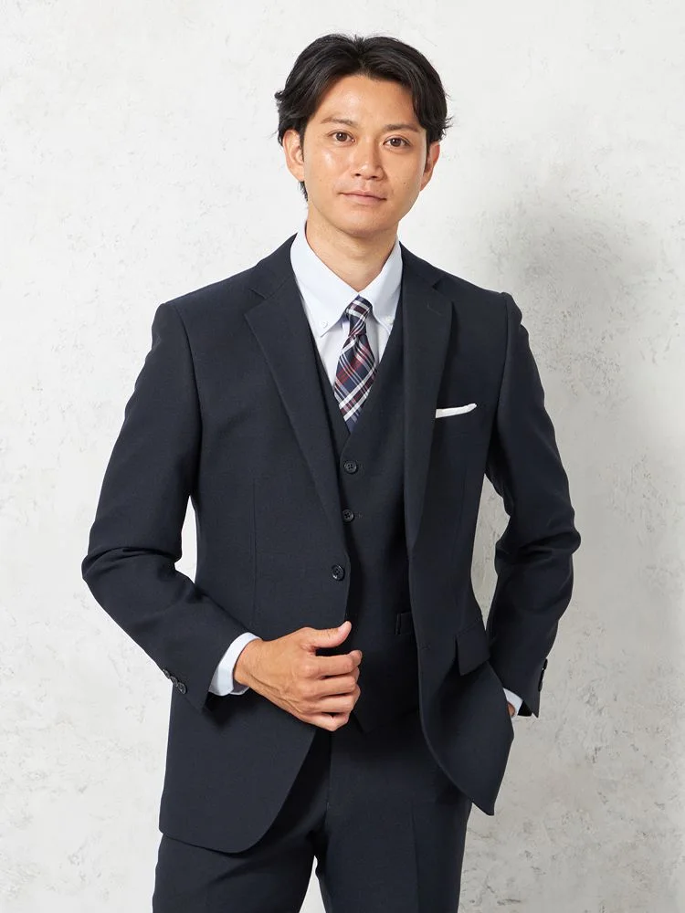 【即納】スリーピーススーツ2つボタン【WEB限定】上下ウォッシャブル小柄ネイビー秋冬