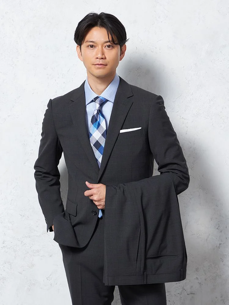 【上下ウォッシャブル】スーツ2つボタンツーパンツイージーケアウインドペンリッケンバッカー