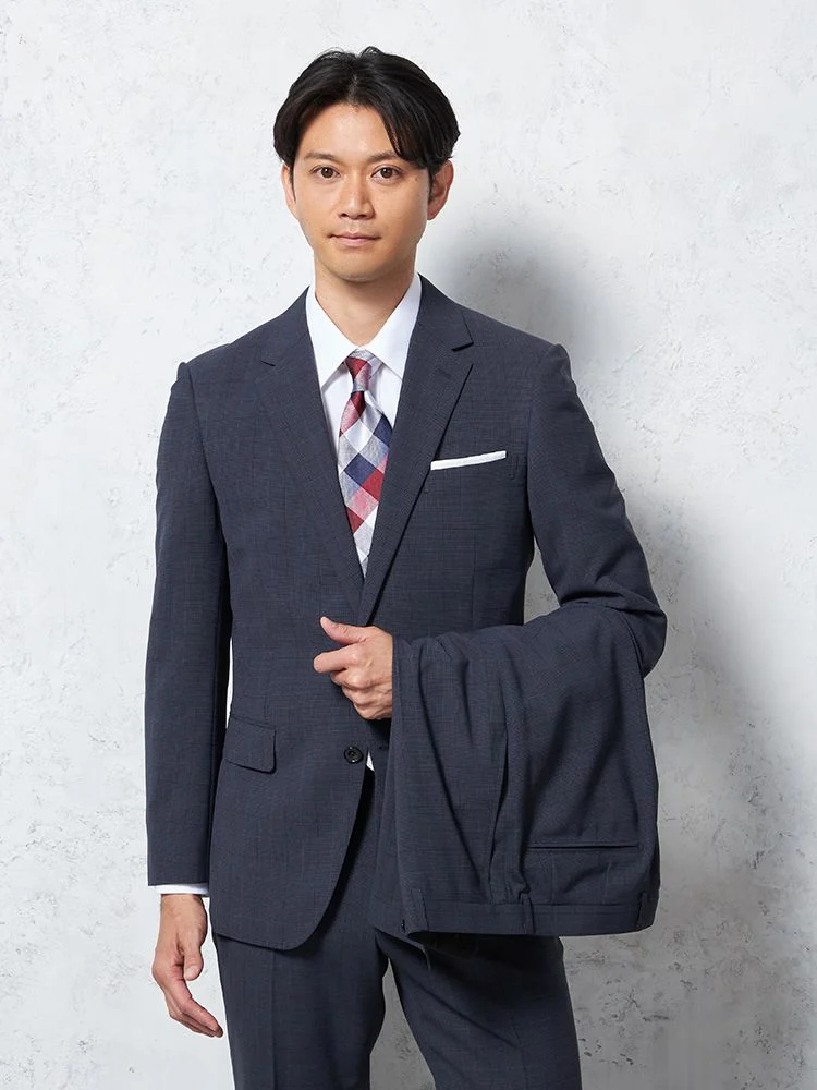 【上下ウォッシャブル】スーツ2つボタンツーパンツイージーケアウインドペンリッケンバッカー