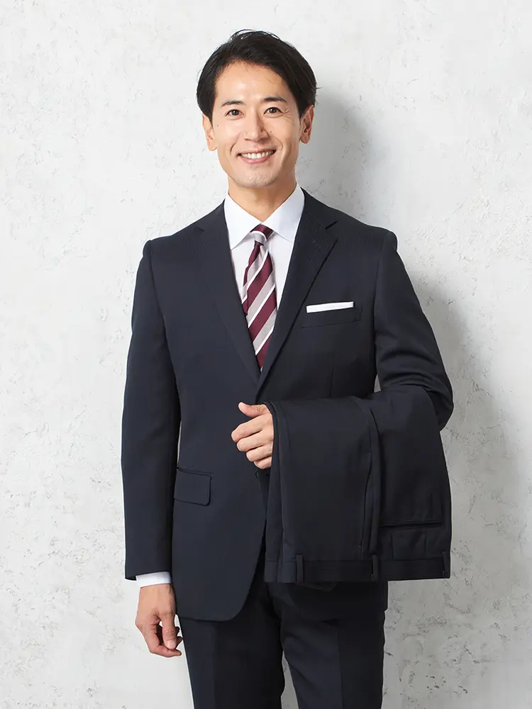 【上下ウォッシャブル】スーツ2つボタンツーパンツストライプノータック通年【ピンキー】