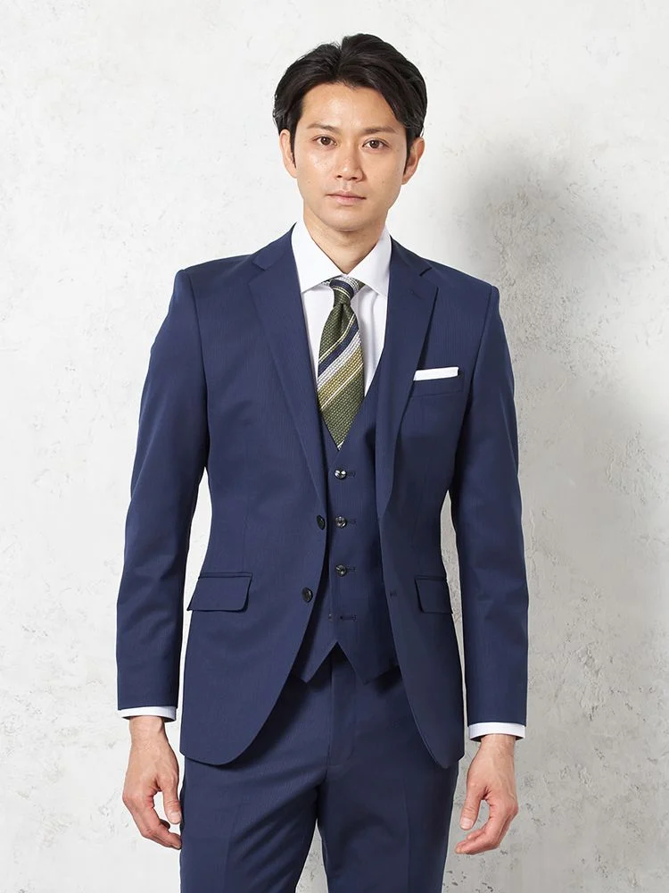 【パンツウォッシャブル】スリーピーススーツ2つボタンビエラスティコライトネイビーシャドウストライプnero通年【スリムデザイン】