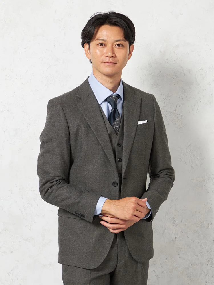 【上下ウォッシャブル】スリーピーススーツ2つボタン軽量ミルドストレッチ無地リッケンバッカー秋冬