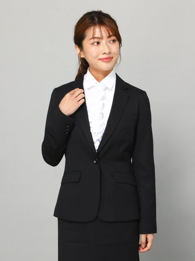 【ウォッシャブル】ジャケットビジネス1つボタン黒無地STOVELMASONWHITE通年【レディース】