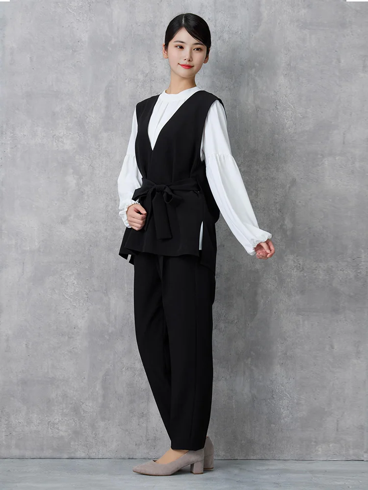 【ジレ3点セット】フォーマルウエストリボンジレ/パンツ/ブラウスウォッシャブルストレッチセレモニー通年礼服【レディース】