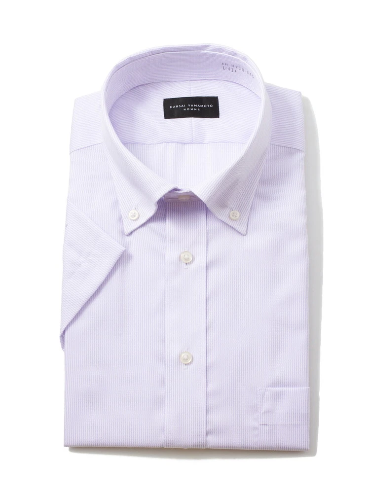 【形態安定】半袖ワイシャツボタンダウン綿100%防汚/抗菌/防臭ストライプ織柄無地カンサイ・ヤマモト春夏