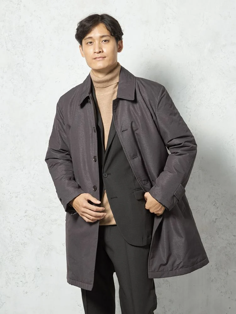 【撥水加工】ステンカラーコート中綿入りスプリットラグラン仕様防風無地TOKYORUN秋冬