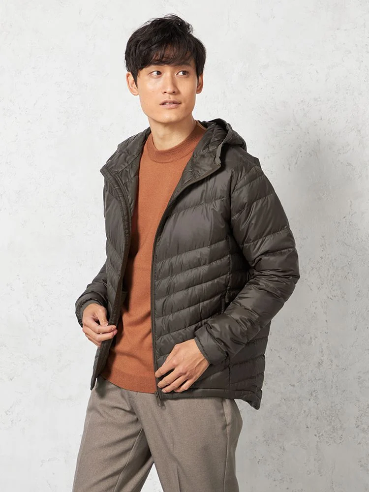 【ウォッシャブル】ダウンブルゾンフーディ【軽量/撥水/保温】無地カジュアルアウターリッケンバッカー秋冬