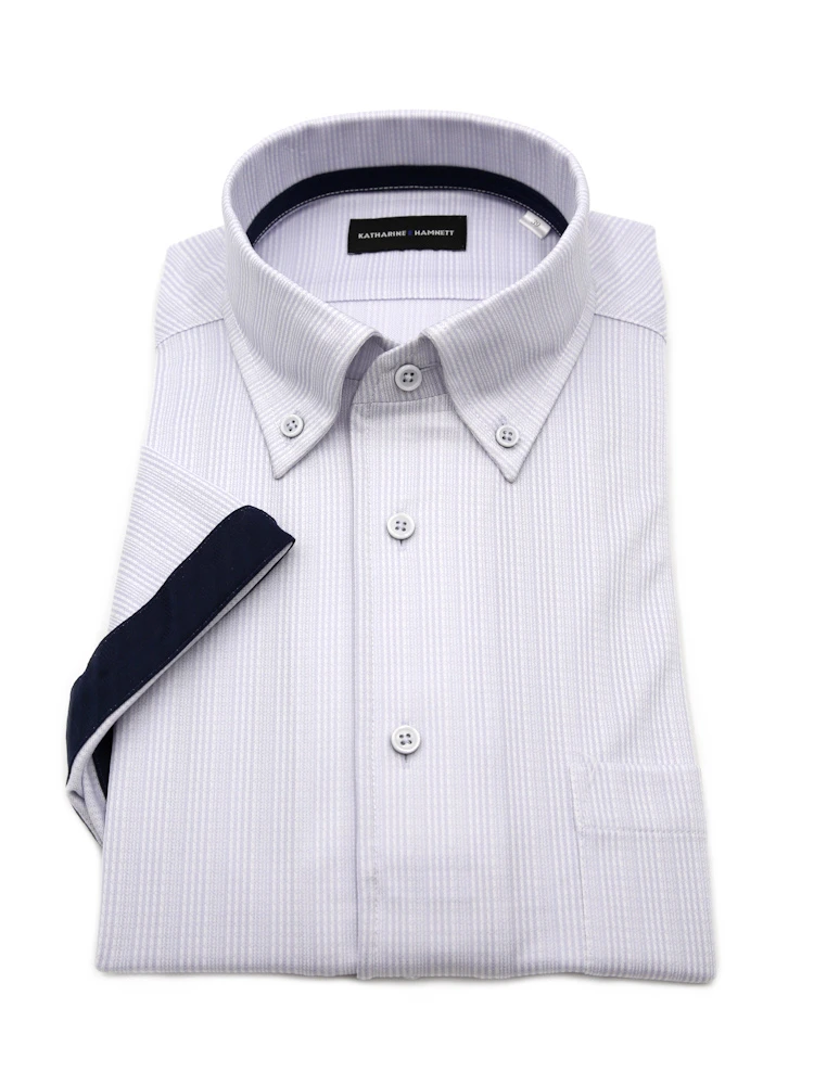 【KATHARINEEHAMNETT-キャサリン・イー・ハムネット-】半袖ワイシャツワンピースカラーボタンダウン360°ストレッチ吸水速乾チェック通年