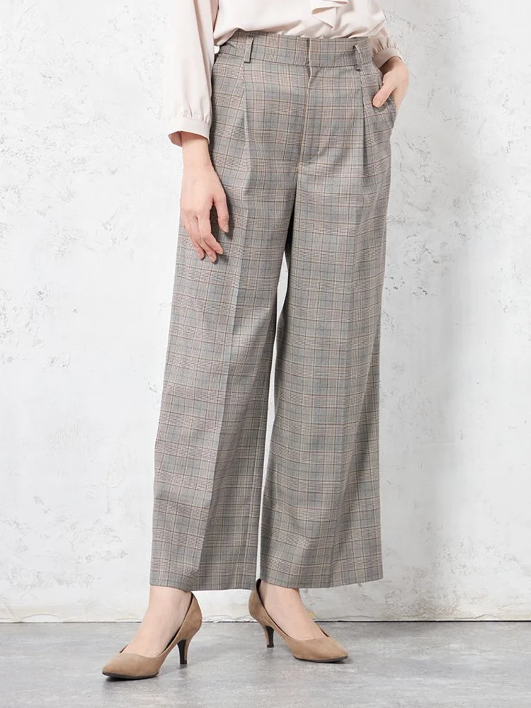 【CassetteCross】パンツワイドパンツウォッシャブルストレッチチェックSOFFICE秋冬【レディース】