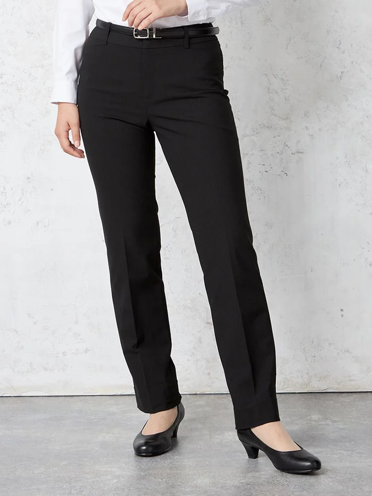 【ウォッシャブル】パンツストレート2WAYストレッチブラックシャドウストライプS＆Mknightsbridge通年【レディース】