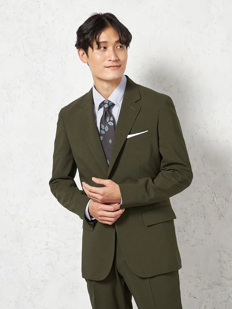 【上下ウォッシャブル】スーツ段返り3つボタンリネンライクライトフィールドライタッチ軽量カーキリッケンバッカー春夏