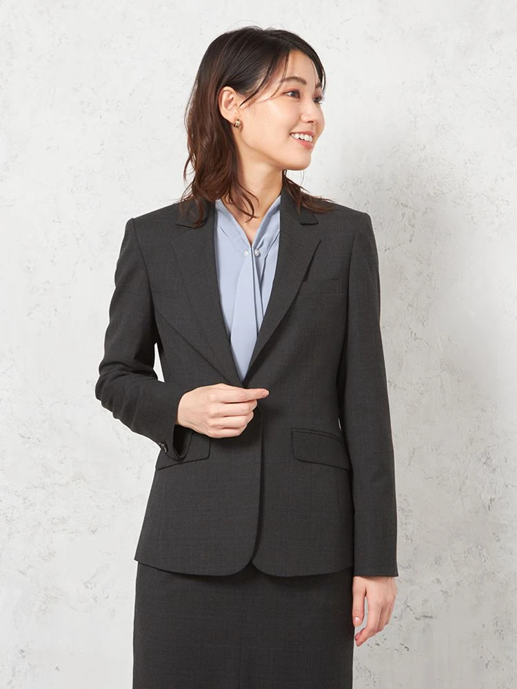 【働ラク肩ラクスーツ】ジャケット1つボタンウォッシャブルストレッチグレーチェックSOFFICE秋冬【レディース】