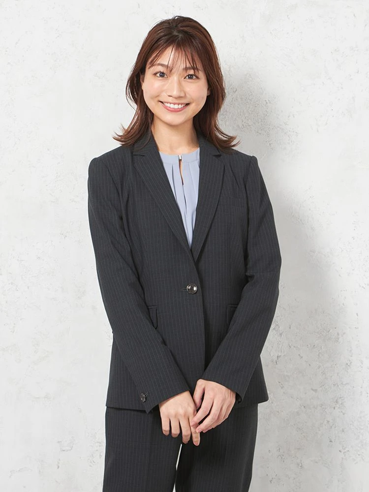 【働ラク肩ラクスーツ】ジャケット1つボタンウォッシャブルストレッチグレーストライプS＆MWHITE秋冬【レディース】