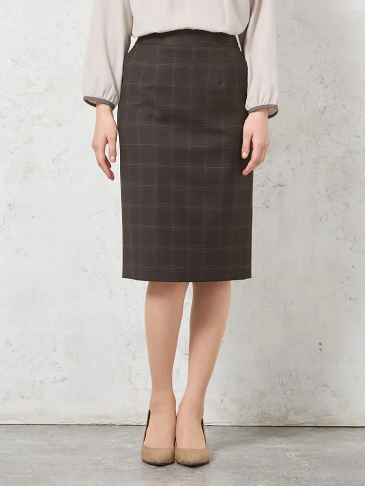 【ストレッチ】スカートタイト【REDAFLEXO】ストレッチインベルブラウンチェックSTOVEL＆MASON秋冬【レディース】
