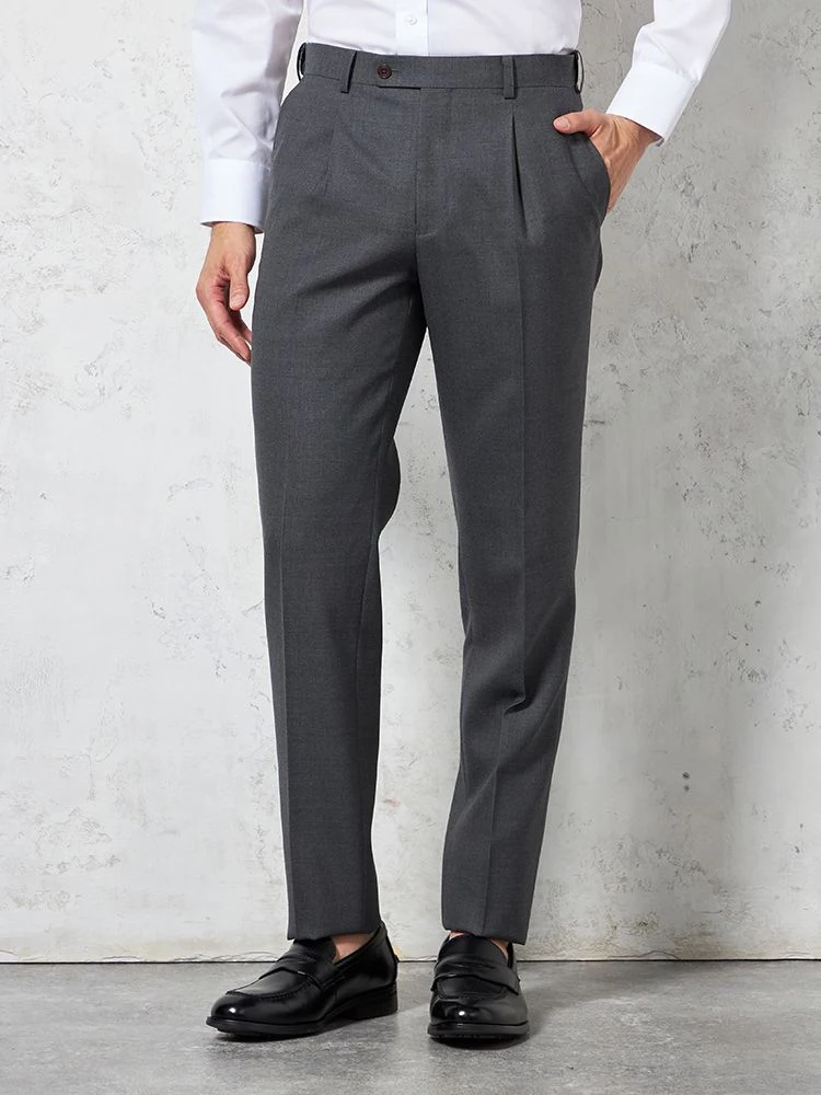 【ウール100％】パンツワンタックイタリアマルラーネ社製生地グレー無地RUCKENBACCHAR