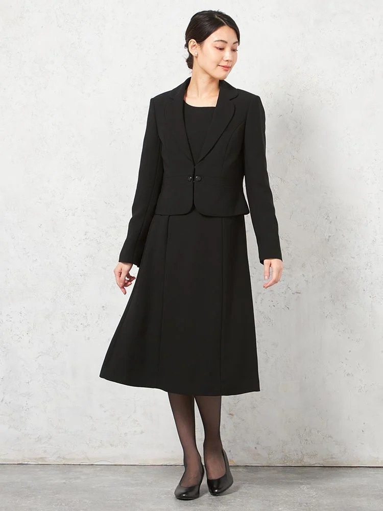 【フォーマル2点セット】テーラードジャケット/前開きワンピースアンサンブルウォッシャブルストレッチブラック通年礼服SOFFICE【レディース】