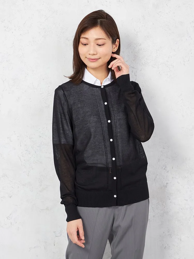 【ウォッシャブル】カーディガン長袖丸首カーデ無地SOFFICE【レディース】