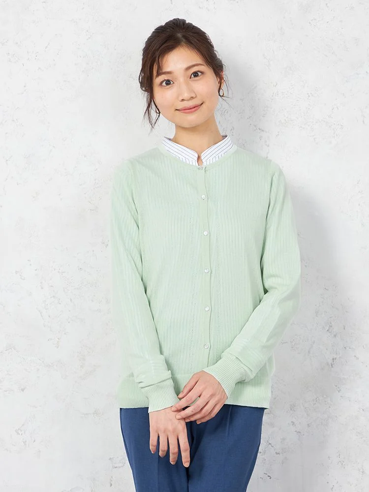 【ウォッシャブル】カーディガン長袖丸首カーデ無地SOFFICE【レディース】