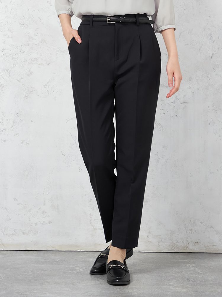 【INDIVI】ウォッシャブルテーパードパンツダブルクロス無地通年【レディース】